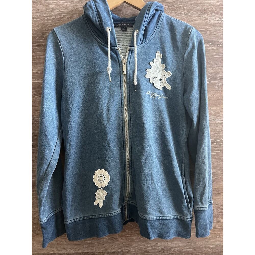 Tommy Hilfiger Jacket Hoodie Blue Embroidered Women Size S Y2K